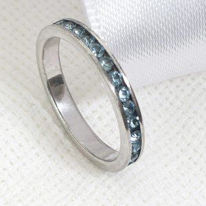 Vintage Dainty Band with Blue CZ Stones 925 Silver Ring, Size 6.75, Retro Gift